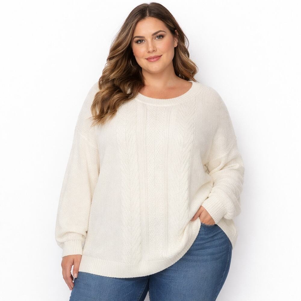 Soft Surroundings cream cable knit pullover crew neck‎ sweater wool blend 2X